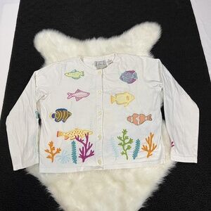 Michael Simon Lite Sweater Womens Small Fish Underwater Ocean Embroidered Art